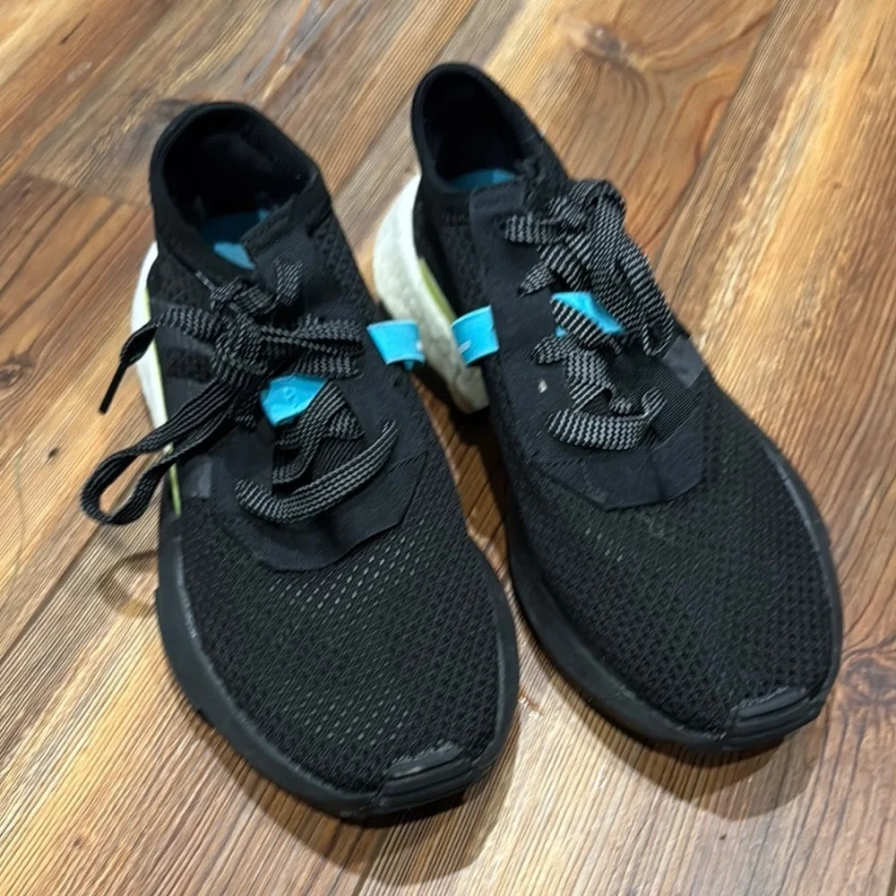 Adidas Black and Blue Sneakers with Mesh Upper and Cushioned Sole